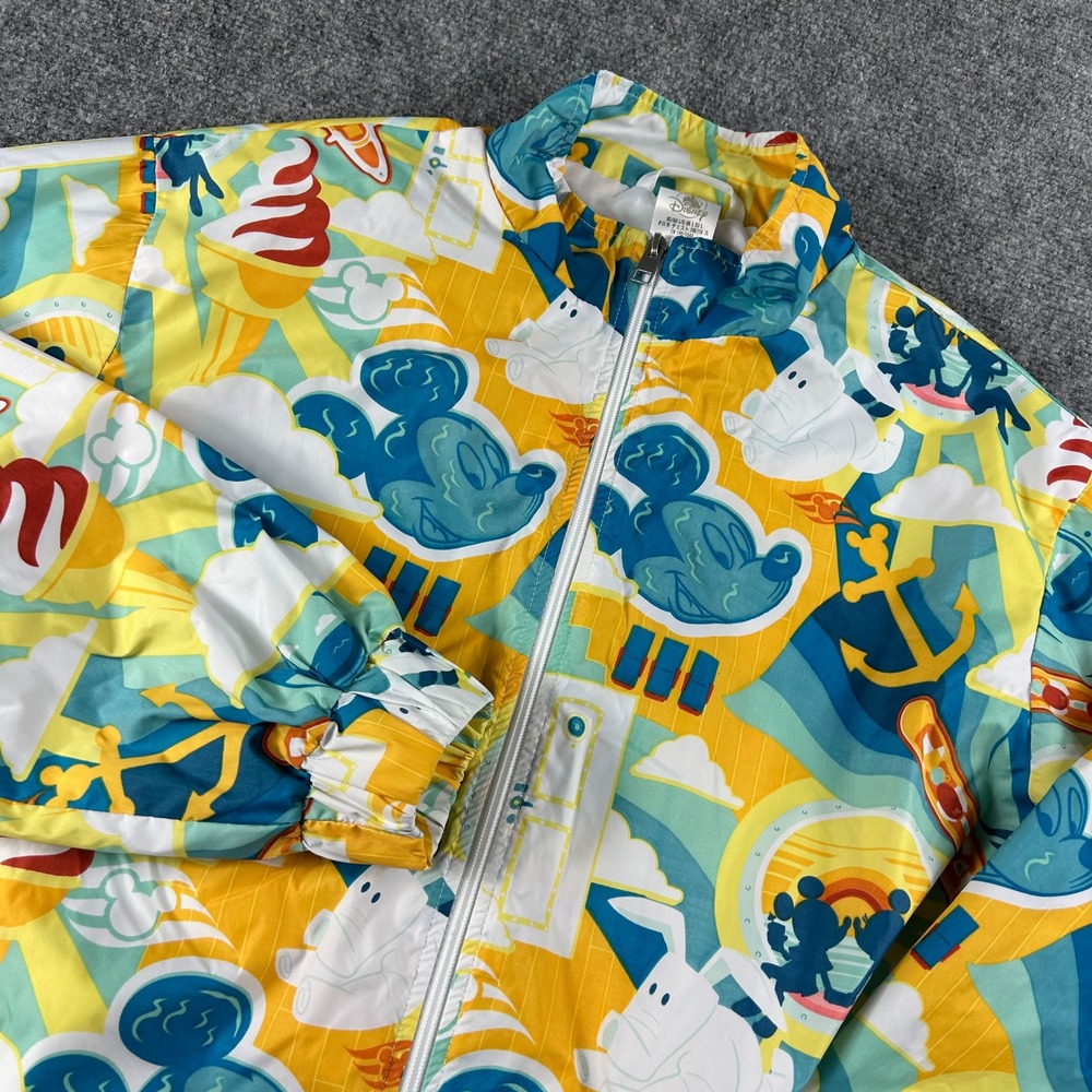 Disney Windbreaker Jacket Unisex Large Yellow Mickey Mouse All Over Print Park